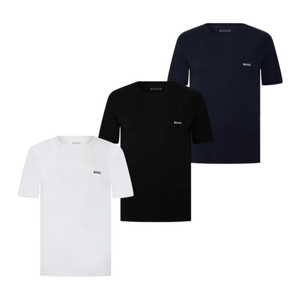 Boss Mens Embroidered Logo Crew Neck T-Shirt (Pack of 3) / Black/White/Navy
